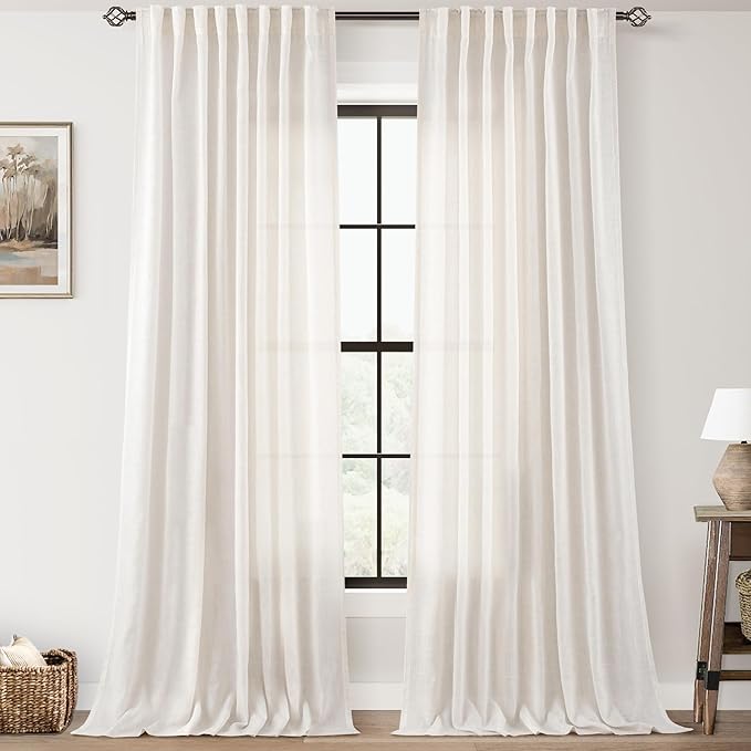 Cream Natural Linen Curtains 84 inch Length 2 Panels Set Neutral Rustic by Jolilight