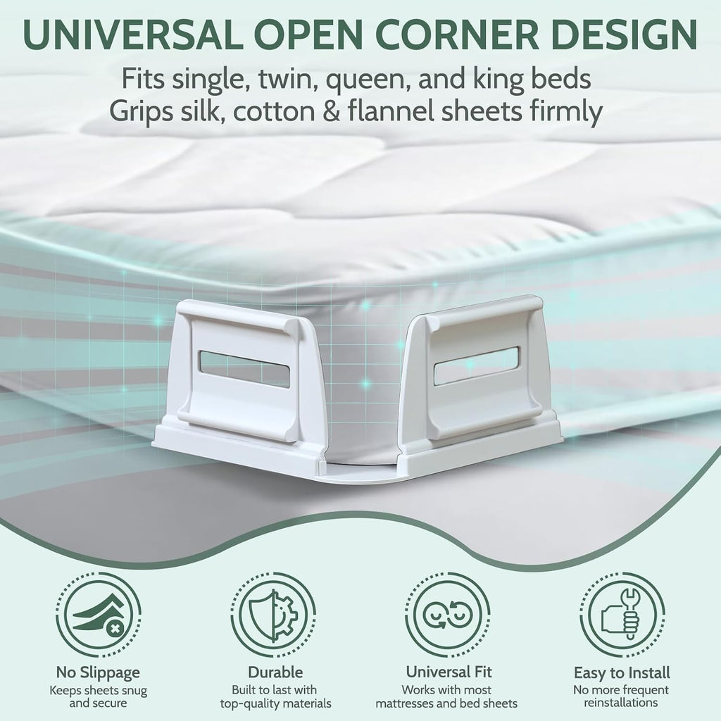 Sheet Holders - Bed Sheet Holders for Corners Heavy Duty Fitted Sheet Holders Keep Sheets Firm & Tight Bed Sheet Grippers Lock Bed Sheets Holders for All Mattress Sizes Bedsheet Clips Easy Setup