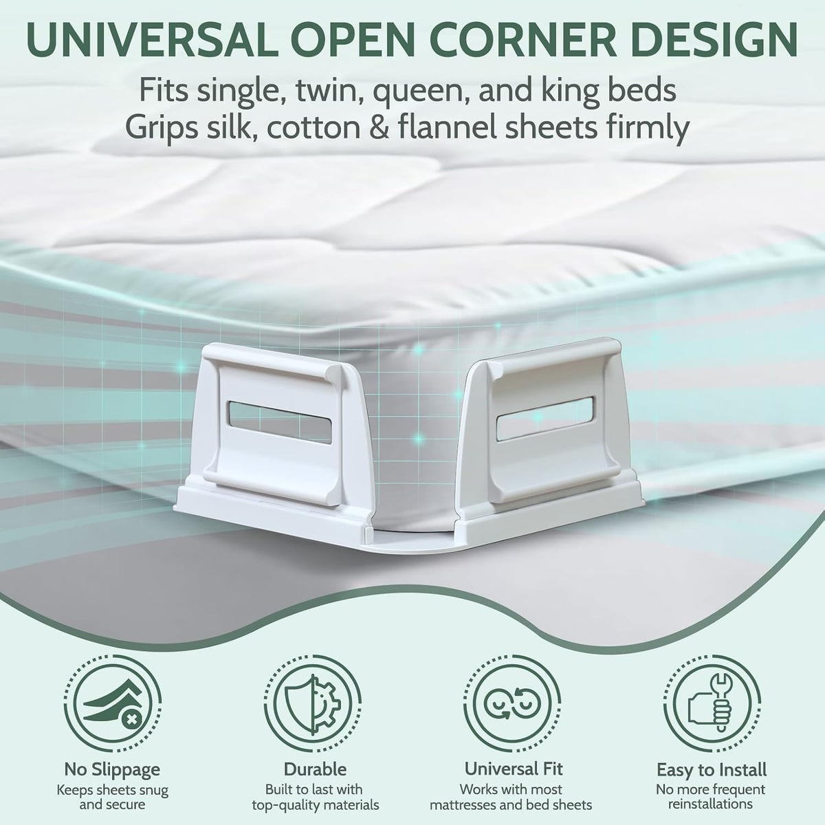 Sheet Holders - Bed Sheet Holders for Corners Heavy Duty Fitted Sheet Holders Keep Sheets Firm & Tight Bed Sheet Grippers Lock Bed Sheets Holders for All Mattress Sizes Bedsheet Clips Easy Setup