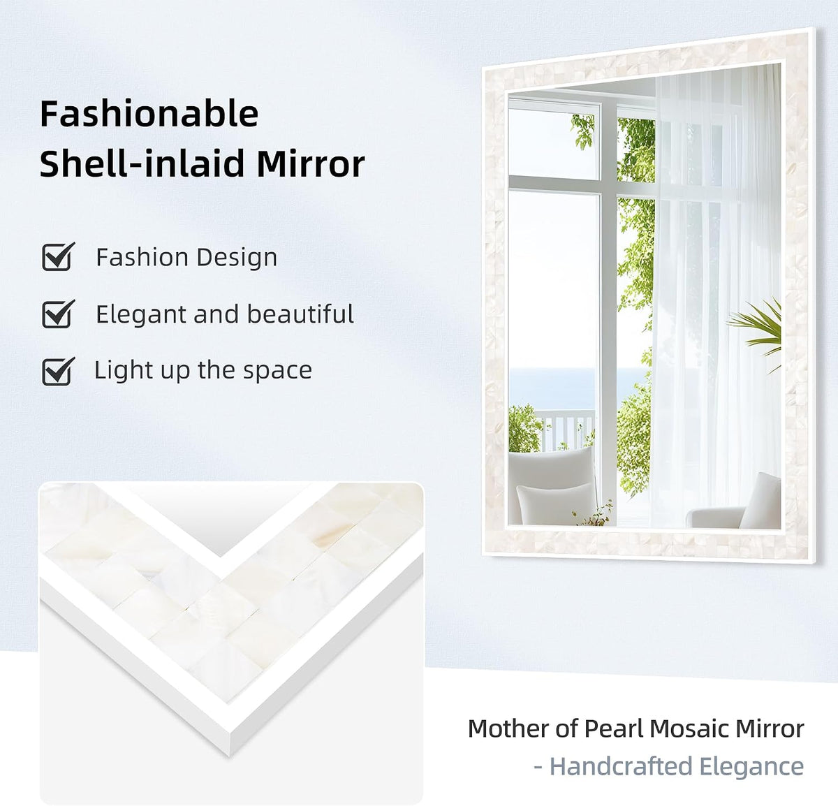 Tanmicoshomy White Shell Framed Wall Mirrors for Bathroom 24x36 Inch