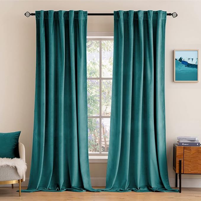 MIULEE Teal Velvet Curtains 96 inches 2 Panels by MIULEE