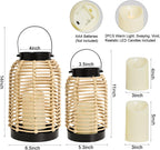 14in Lanterns Decorative for Home Decor- Decorative Candle Lanterns w/ LED Candles- Boho Rattan Woven Hanging Black Lanterns Decor for Indoor, Outdoor, Patio & Porch, Tabletop, Fireplace & Mantle