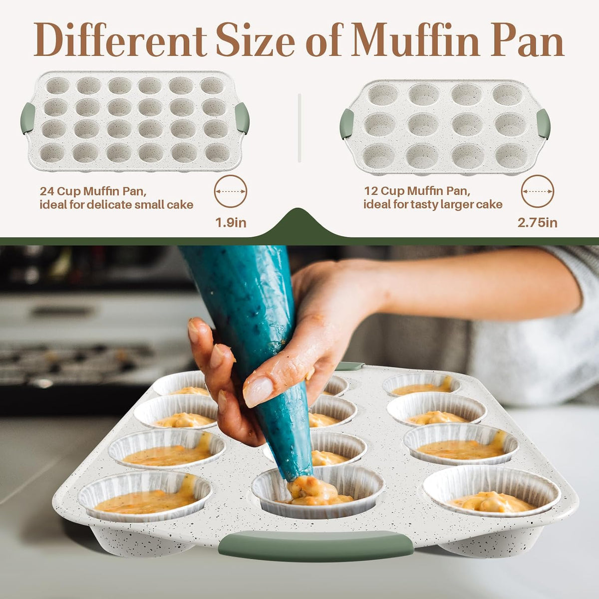 11-Piece Non-Toxic Baking Set, Stackable Nonstick Cookware, White&Green