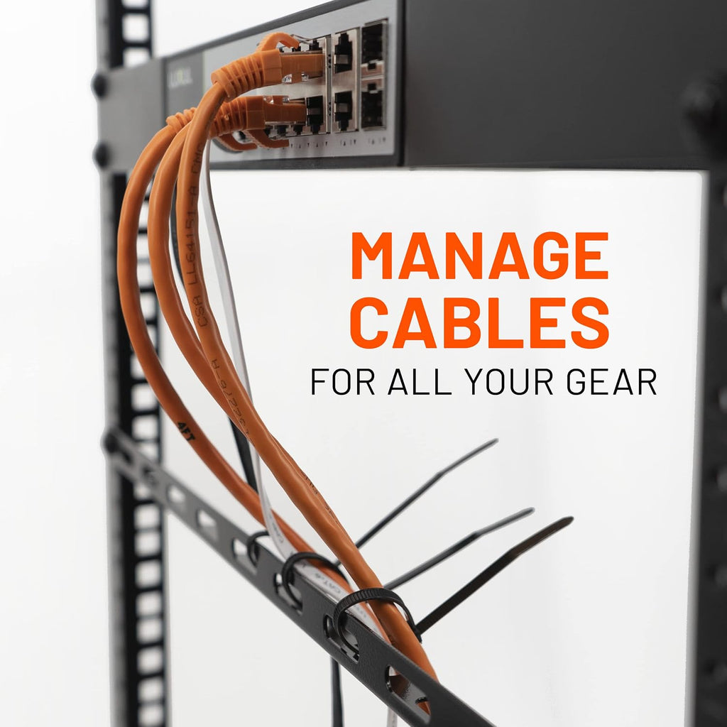 ECHOGEAR Rack Cable Management Tie Bar Kit - Includes 4X 1U Tie Bars, 24 Zip Ties, 8 Cage Nuts, & 8 Screws - Works with 19" Open Frame Racks & Enclosures