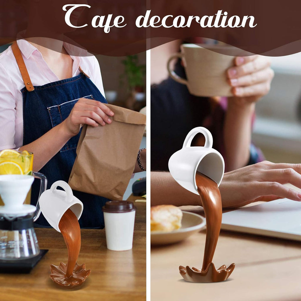 Jetec Floating Coffee Cup Sculpture Spilling Mug Decor, Brown Floating