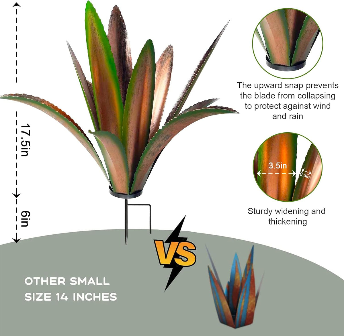 TOMBABY Enlarge Thickened Wind Resistant Metal Agave Garden Art Plant Country Sculpture Statue Outdoor Decoration Courtyard Lawn Ornament Gift (12 Leaves Green 1 pcs)