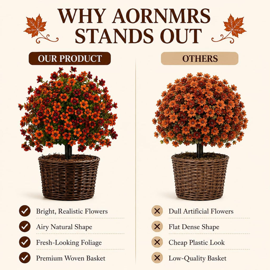 60Stems Fall Artificial Flowers for Outdoors, 22''UV Resistant Fake Flowers