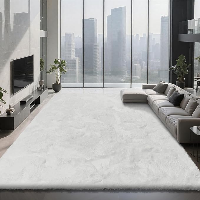 Shag Area Rugs for Bedroom Living Room, 4X6 Ultra Soft White Fluffy Area Rugs by Boshengya