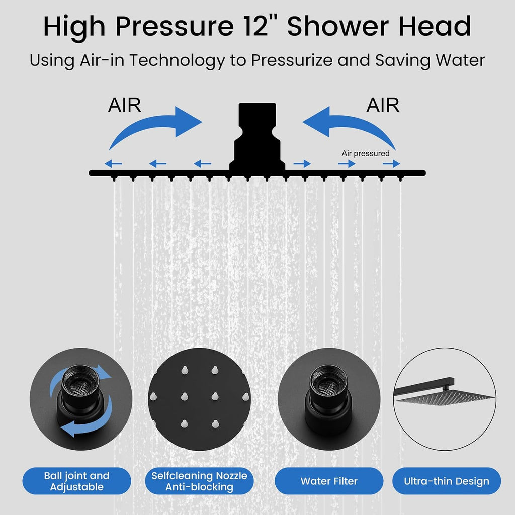 gotonovo Rainfall Shower System with Full Body Jets 6pcs Matte Black