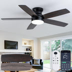 Coolwind Flush Mount Ceiling Fan with Light, Display Remote/APP Control