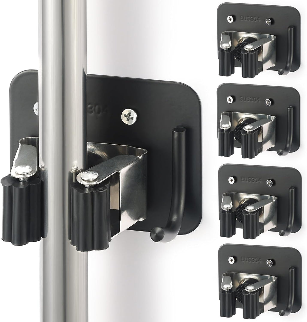 Broom Holder Wall Mount Rack, 304 Stainless Steel Mop and Tool Organizer