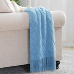 BOURINA Blue Throw Blanket 60x80 Inches Throw Textured Solid Soft Sofa Throw - Image 7