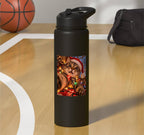 Curious Cat Tangled in Colorful Christmas Tree Fairy Lights Stainless Steel Insulated Water Bottle
