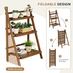 Ladder Shelf, Foldable Plant Shelf Stand, 3-Tier Bamboo Bookshelf, 39.4In
