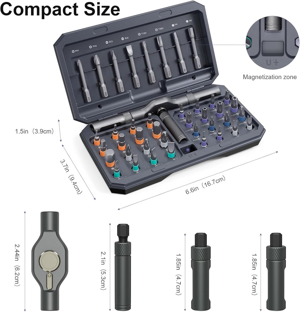 Ratchet Screwdriver Set, 42 in 1 Magnetic Screwdriver Set with T Handle, DIY Multi Bit Magnetic Drive Set, Versatile Repair Tool for Home Appliances Bicycle Motorcycle, Grey