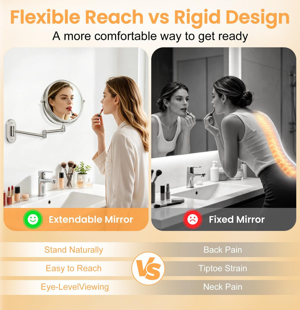1X/30X Wall Mounted Makeup Mirror, 8 Inch Double-Sided Magnifying Mirror