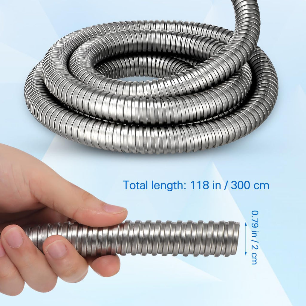 DECHOUS Stainless Steel Wire Cable Protector Sleeve Threaded Hose Cable Protector for Home Office Industrial Use Flexible Abrasion Resistant Sleeve for Desk Tv Computer 118.11 in