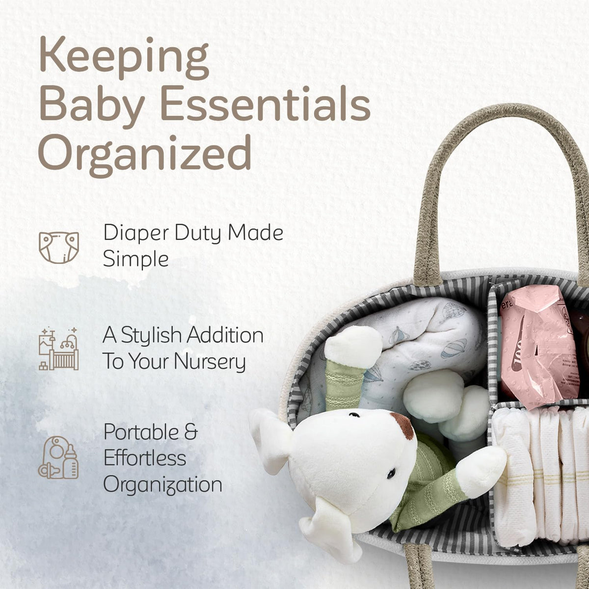 Baby Diaper Caddy Organizer, Cotton Nursery Baby Gift Basket with Handle Lid Baby Caddy Organizer, Portable Baby Basket Diapers & Wipes, Basket for Moms, Wheat Field - Large