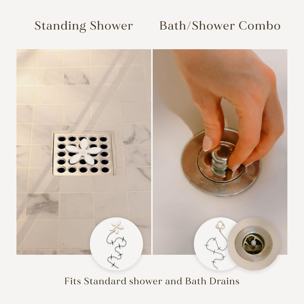 Shower Drain Hair Catcher – Disposable Bathroom Hair Trap, Easy to Install in Shower Drain Cover, Helps Prevent Clogs – As Seen on Shark Tank – White Flower (2-Pack)