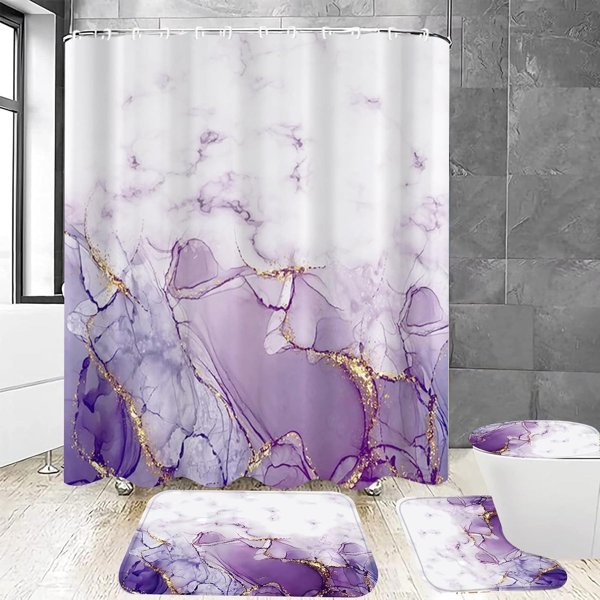 Yddsky 4Pcs Purple Marble Shower Curtain Sets or Bathroom,72x72 Inch