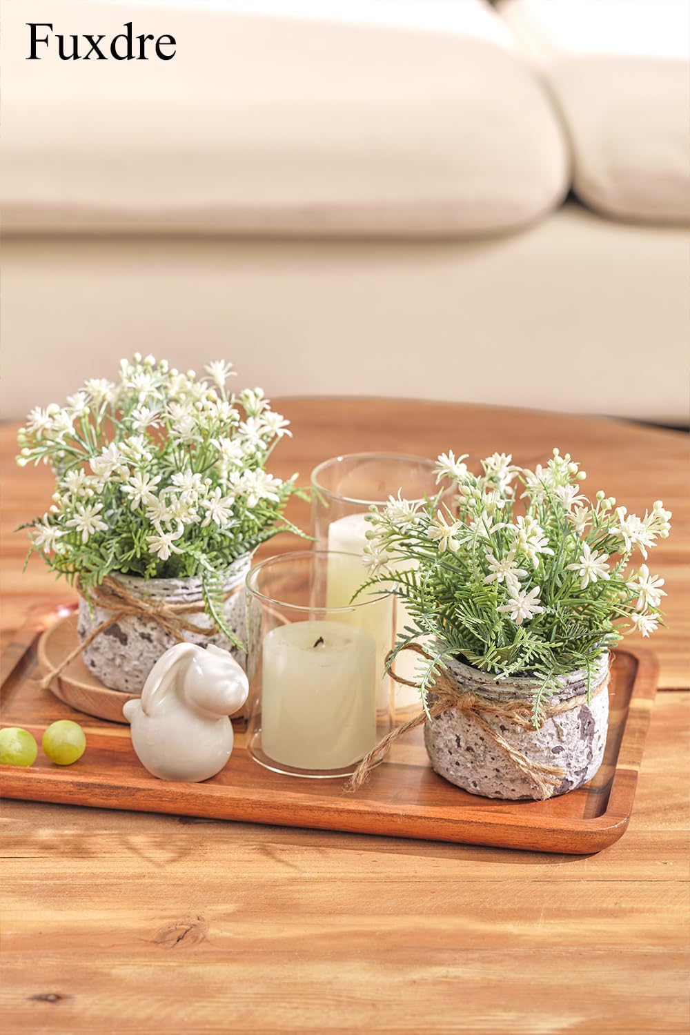 White Small Artificial Plants with 2pcs, Fake Plants for Bathroom Decor