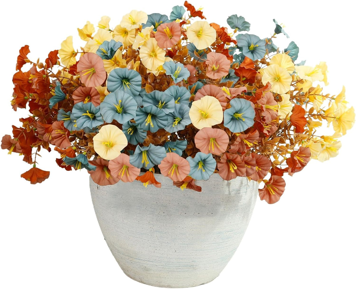 Fall Artificial Morning Glories 12 Bundles Outdoors yellow ＆Orange＆blue