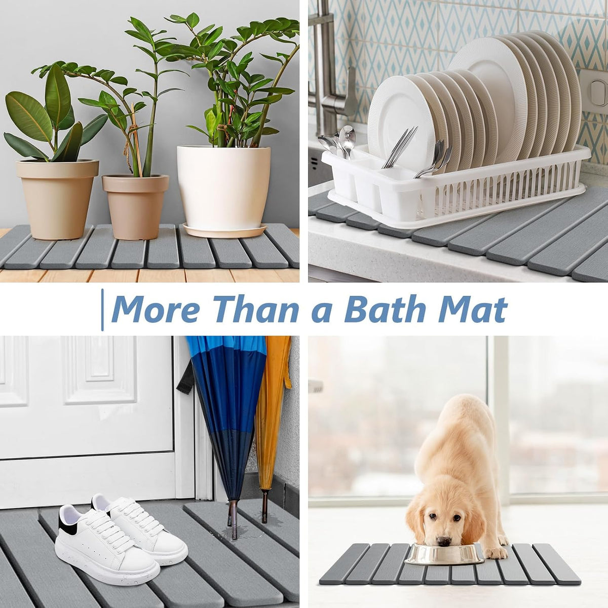 AWW Foldable Stone Bath Mat, Diatomaceous Quick Dry Shower Mat, Grey