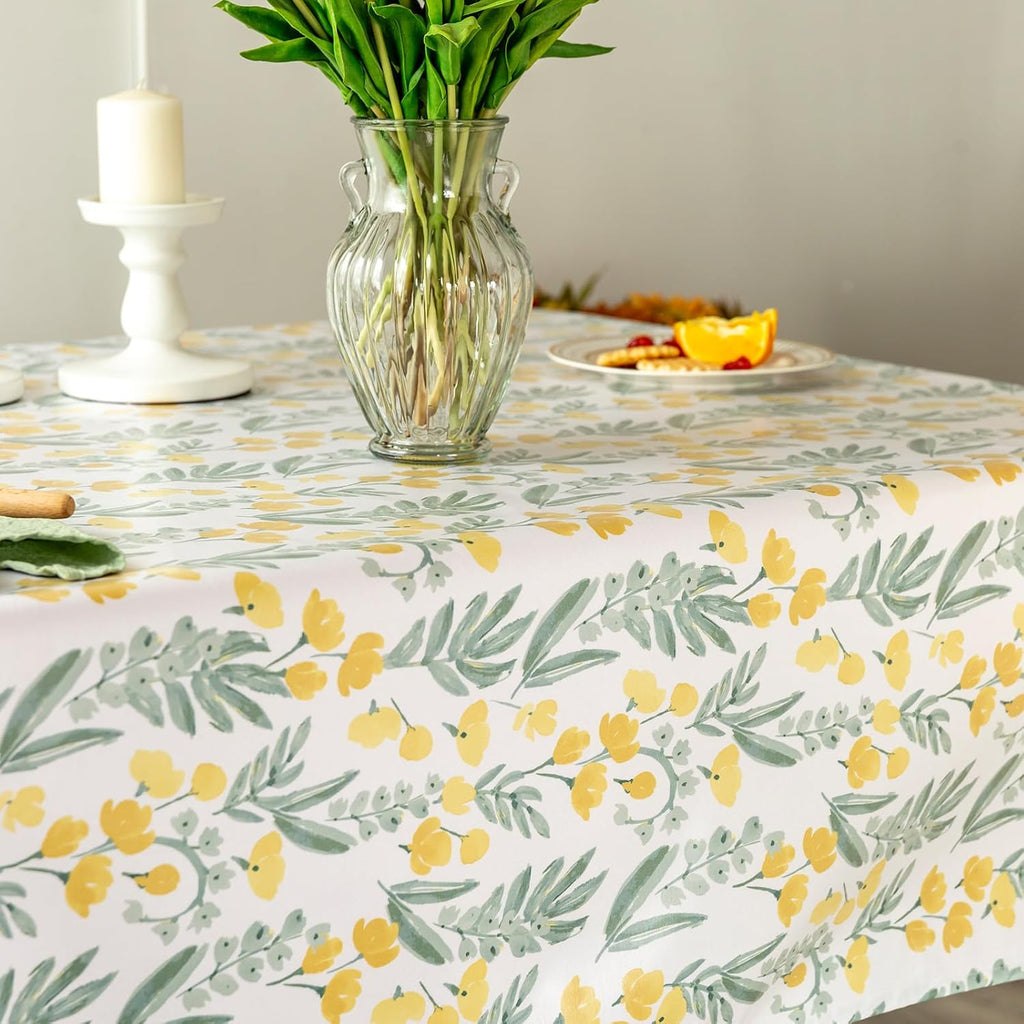 GLORY SEASON Machine Washable Flowers and Leaves Printed Tablecloth Oblong Table Cover for Outdoor Indoor Dining Parties Dining Patio Kitchen Decor RectangleTable Cloth