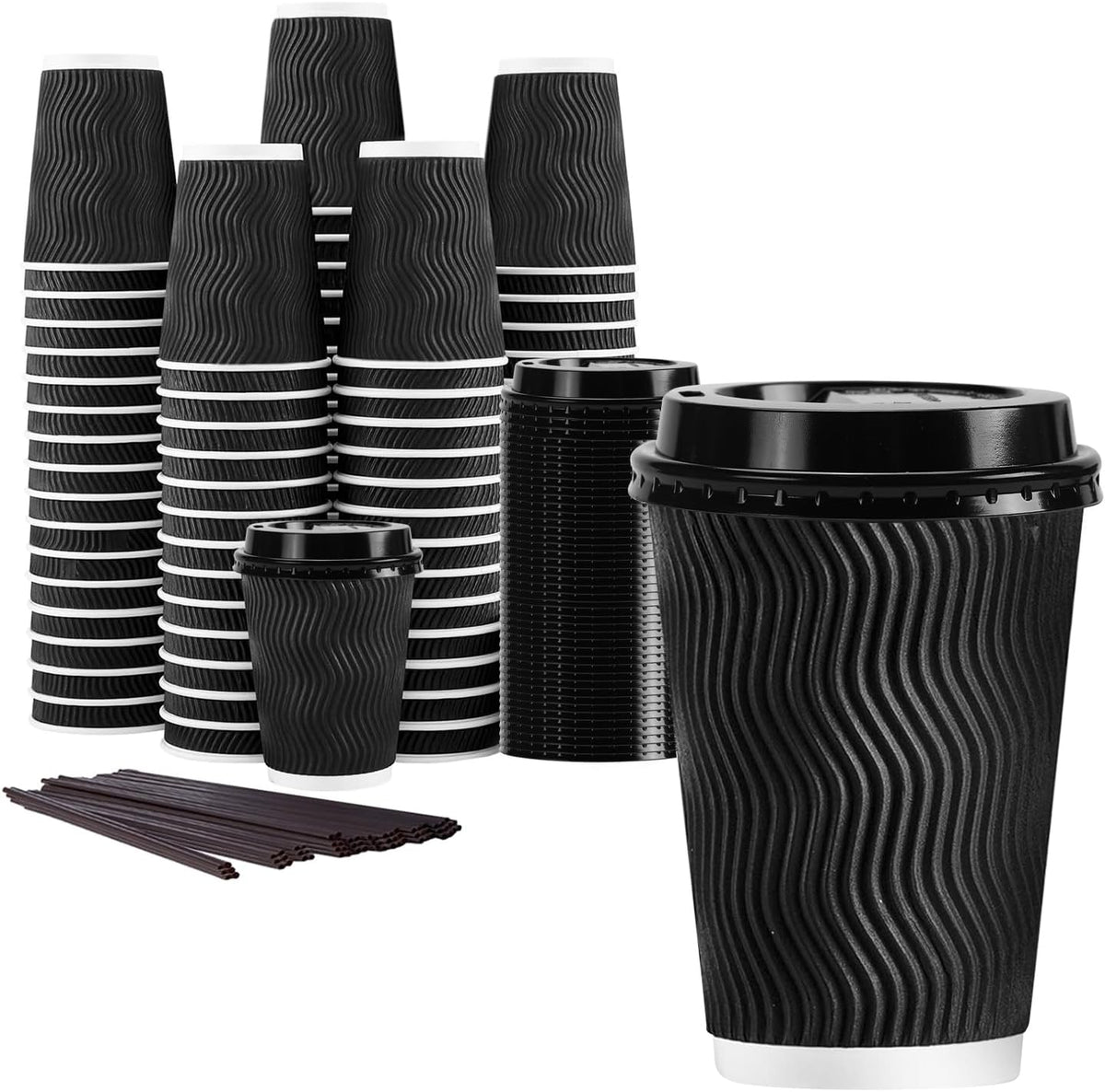 Lamosi 50 Pack 16 oz Coffee Cups with Lids, Disposable To Go Paper Cups