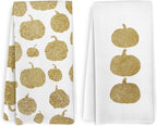 Fall Pumpkin Decor Kitchen Towels and Dishcloths Set of 2, Fall Thanksgiving Day Hand Dish Towel, Farmhouse Autumn Pumpkins Decorative Hand Tea Towels for Bathroom Kitchen, 16×24 Inch