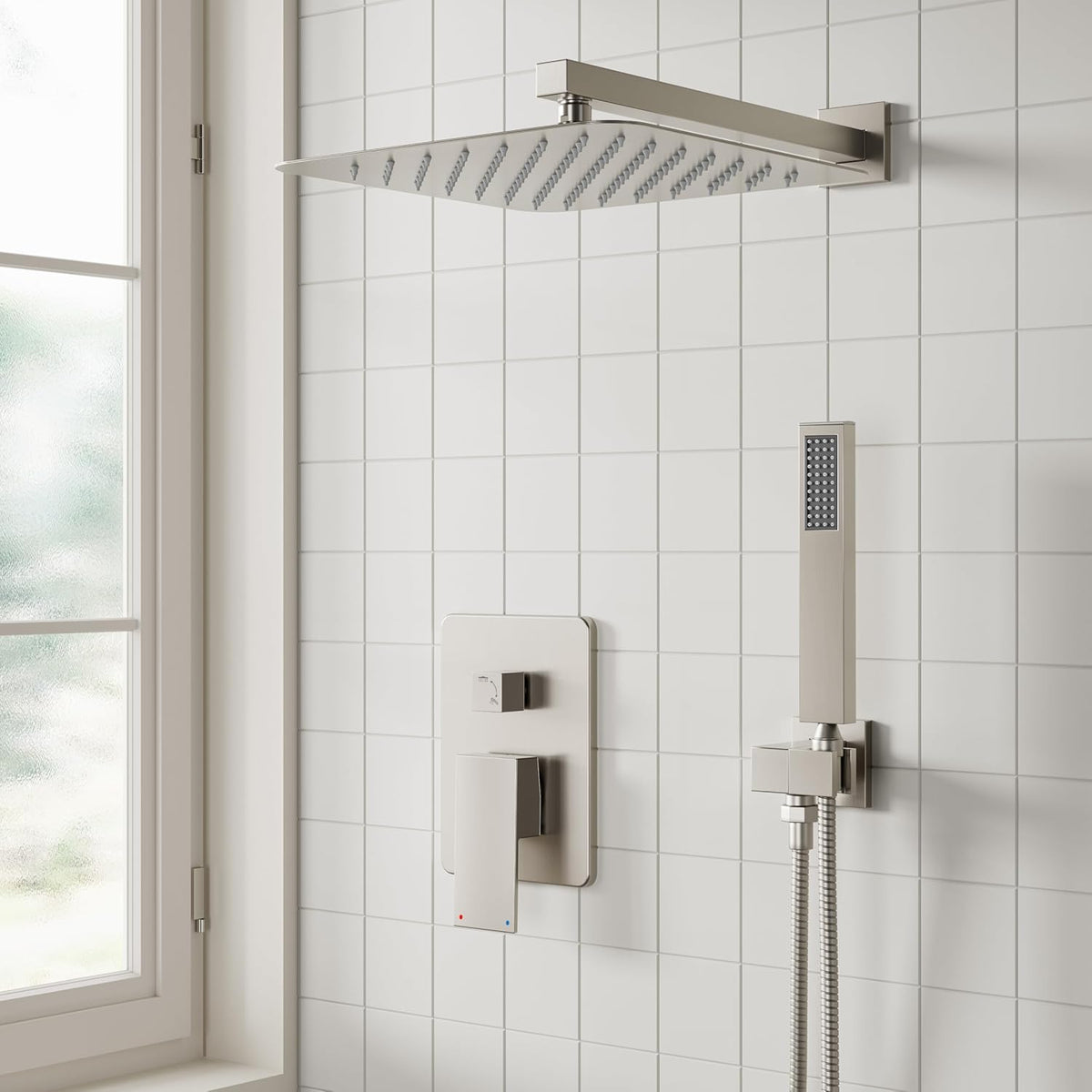 ESNBIA Rain Shower Head with Handheld Spray Combo, 10" Brushed Nickel
