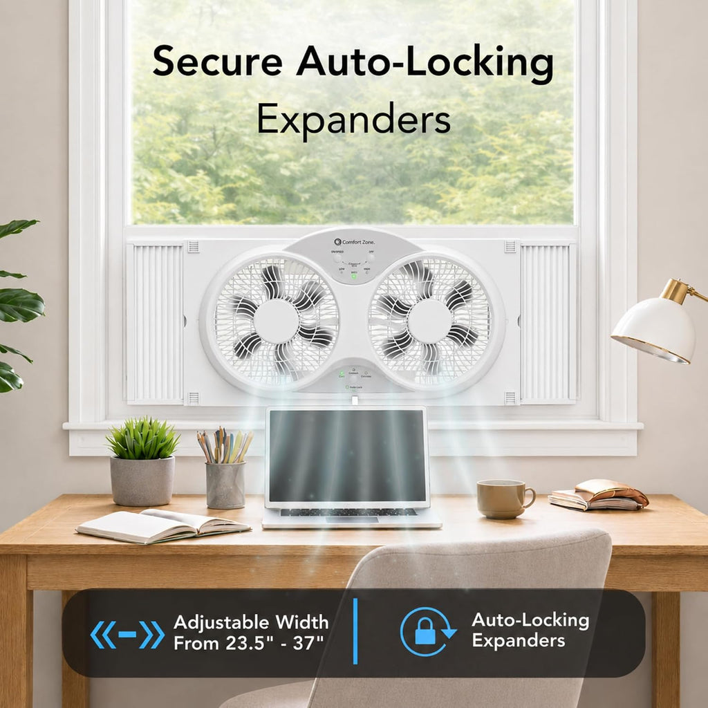 COMFORT ZONE 9" Smart Reversible Twin Window Fan with WiFi & Remote