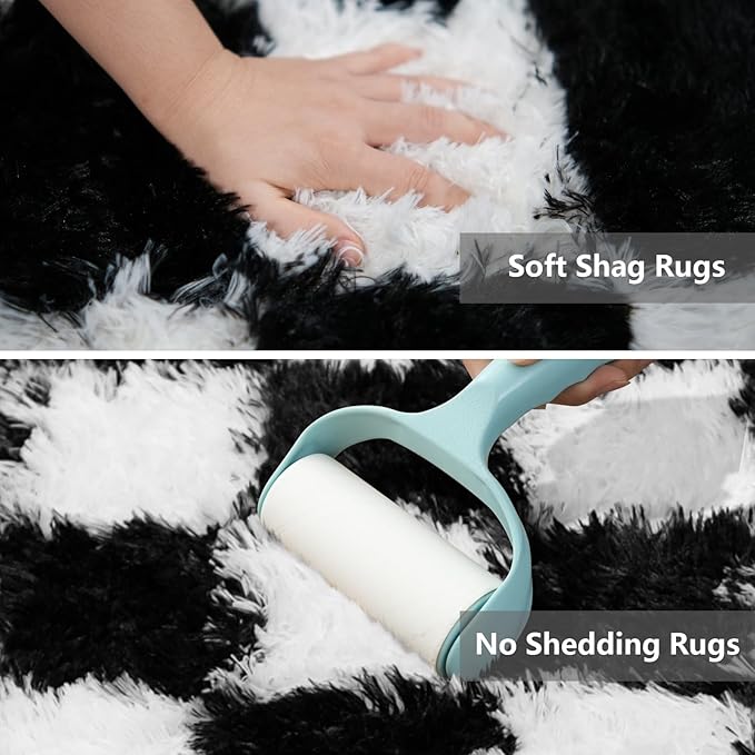 Area Rugs for Bedroom Living Room, 5x8 Black and White Fluffy Soft Checkered - Image 5