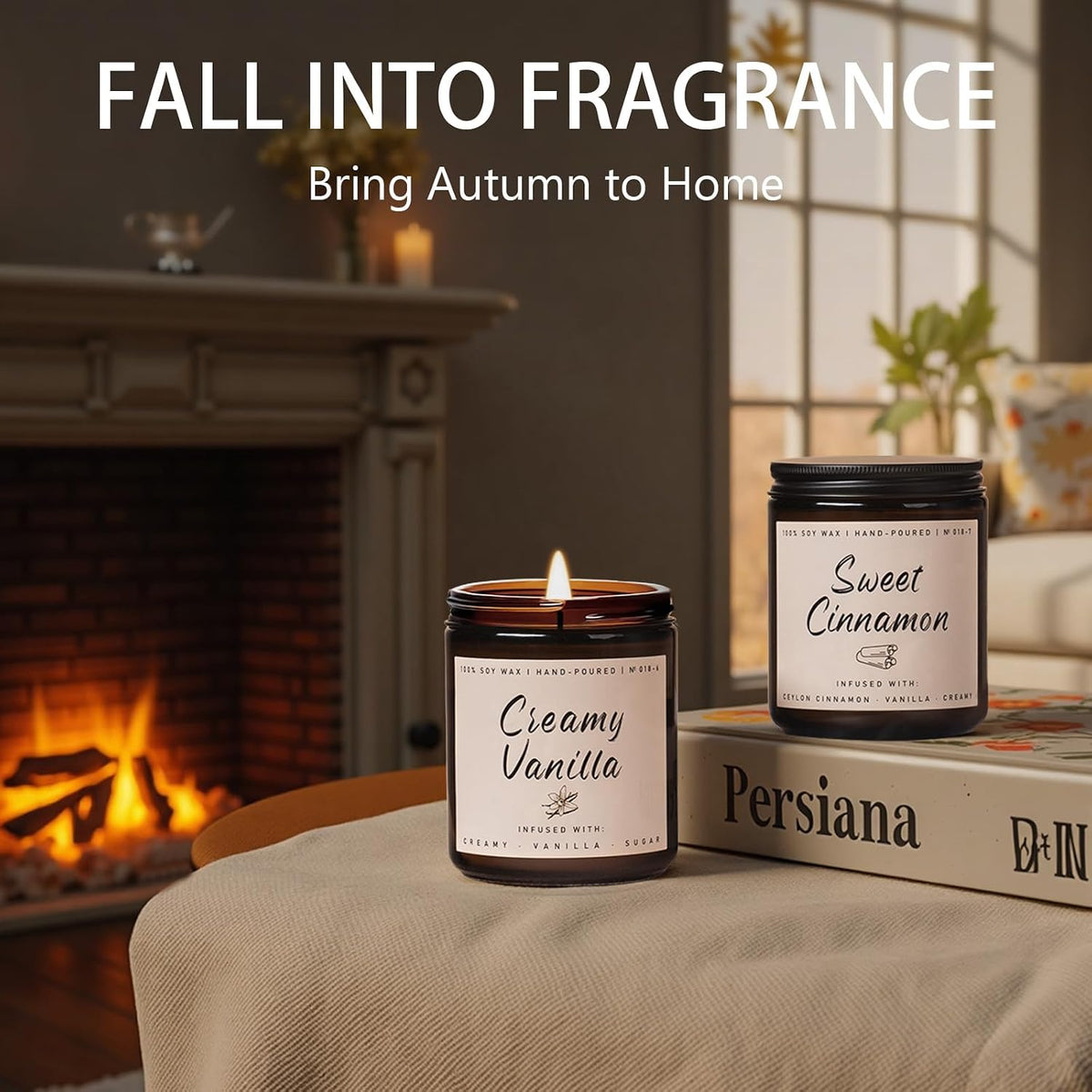 Auelife Fall Candles, 6 Pack Scented Candle Set, 42 oz Holiday Soy Candles, Candle Gifts Set for Men and Women, Home Decor of Wreath/Apple/Latte/Harvest/Vanilla/Cinnamon