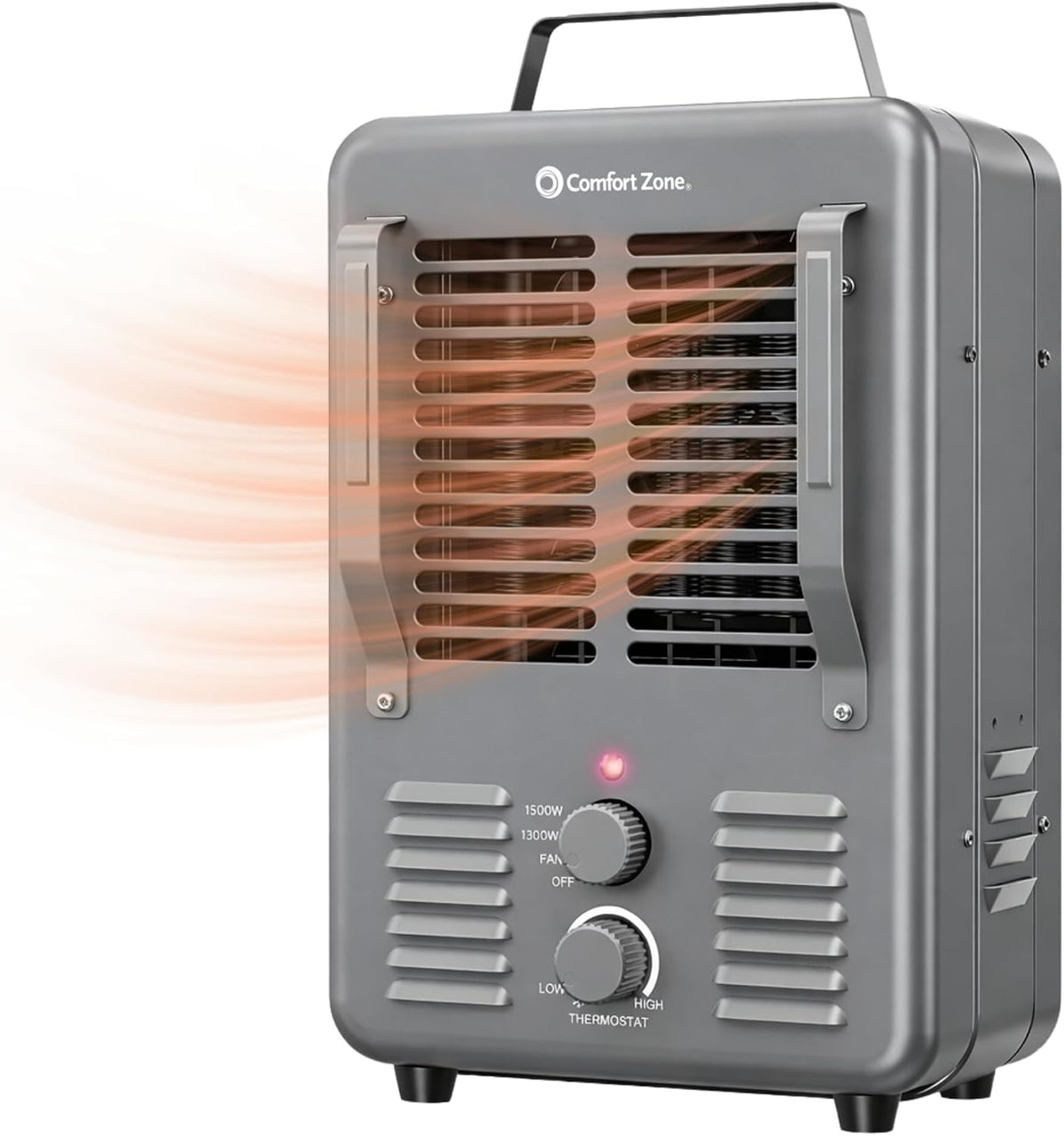 Comfort Zone Milkhouse Style Utility Space Heater with Adjustable Thermostat, Electric, Portable, 3-Prong Plug, Overheat Protection, & Tip-Over Switch, Ideal for Garage or Workshop, 1,500W, CZ798GR3