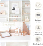 BLU MONACO | Rose Gold Desk Organizer Set | 6 Piece Metal Office Desk Organizer with Mail Sorter, Pen Cup, Sticky Note Holder, Magazine File, Card Holder, Paper Tray | Desk Organizers and Accessories