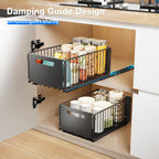 Mustorn 2 Pack Pull Out Cabinet Organizer, Slide Out Drawers for Cabinets, Peel and Stick, Heavy Duty Shelves for Kitchen, Cupboard, Pantry, Bathroom (14.76" D*9.65" W*7.87" H-Black)