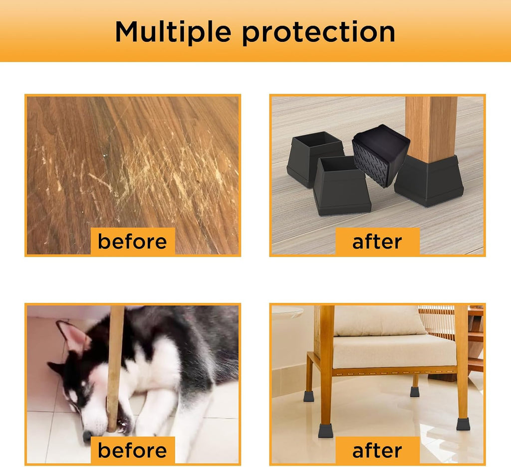 16 Pcs Non Slip Square Chair Leg Protector - Non Skid Furniture Grippers, Anti-Slip Silicone Furniture Feet Caps, Used for Outdoor Protection of Chair Legs (Black, 1.26-1.54").