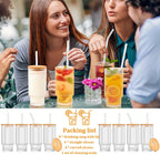 8 Pcs 11oz Ribbed Glass Cups With Bamboo Lids, Stackable, Vintage, Suitable for Coffee, Juice, Cocktails, Beer