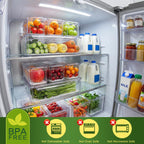 ZIJUND 4 Pack Fridge Organizer Bins with Lids, Stackable Clear Storage
