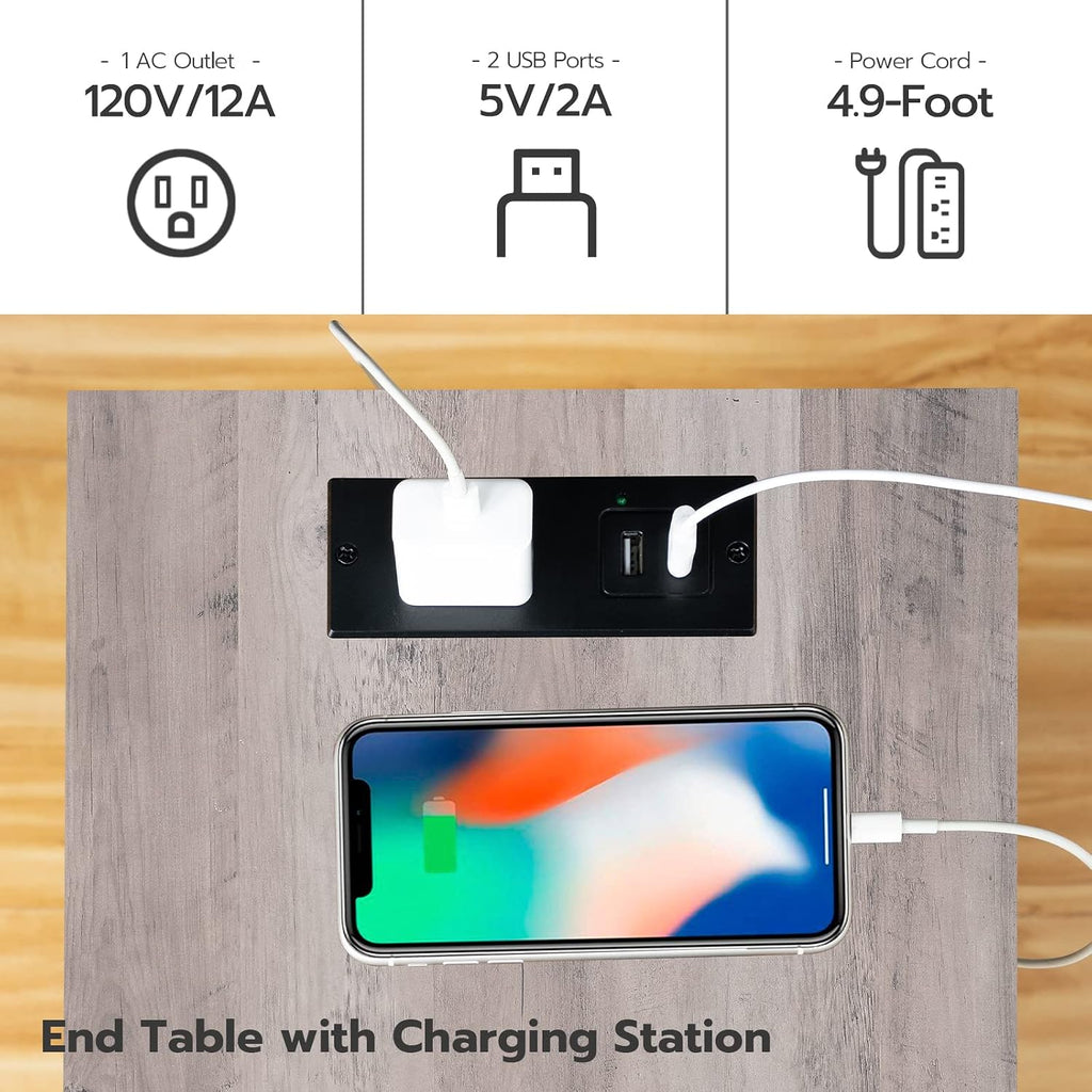HOOBRO Side Table with Charging Station, Small End Table, Nightstand
