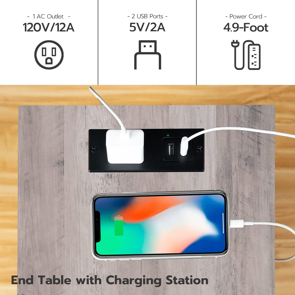 HOOBRO Side Table with Charging Station, Small End Table, Nightstand