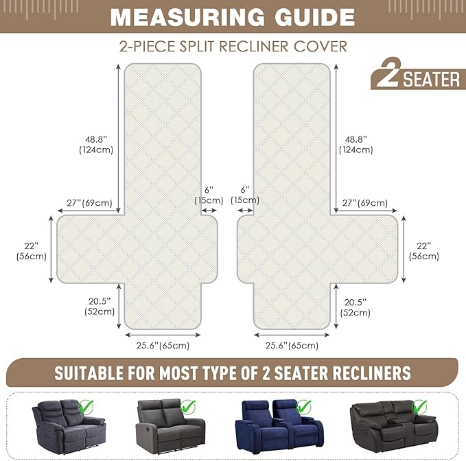 TAOCOCO 100% Waterproof Loveseat Recliner Cover, Non Slip Split Loveseat Covers - Image 5