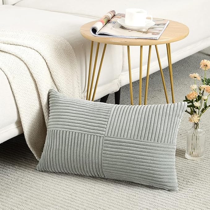 Fancy Homi 2 Packs Grey Long Lumbar Decorative Throw Pillow Covers 16x24 Inch - Image 2