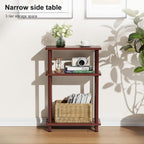 Apicizon Small Narrow Side Table, 3-Tier Skinny End Table, Dark Brown