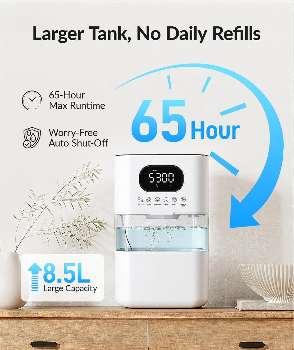 AreShark 2.2 Gal/8.5L Humidifier for Large Room with Warm & Cool Mist