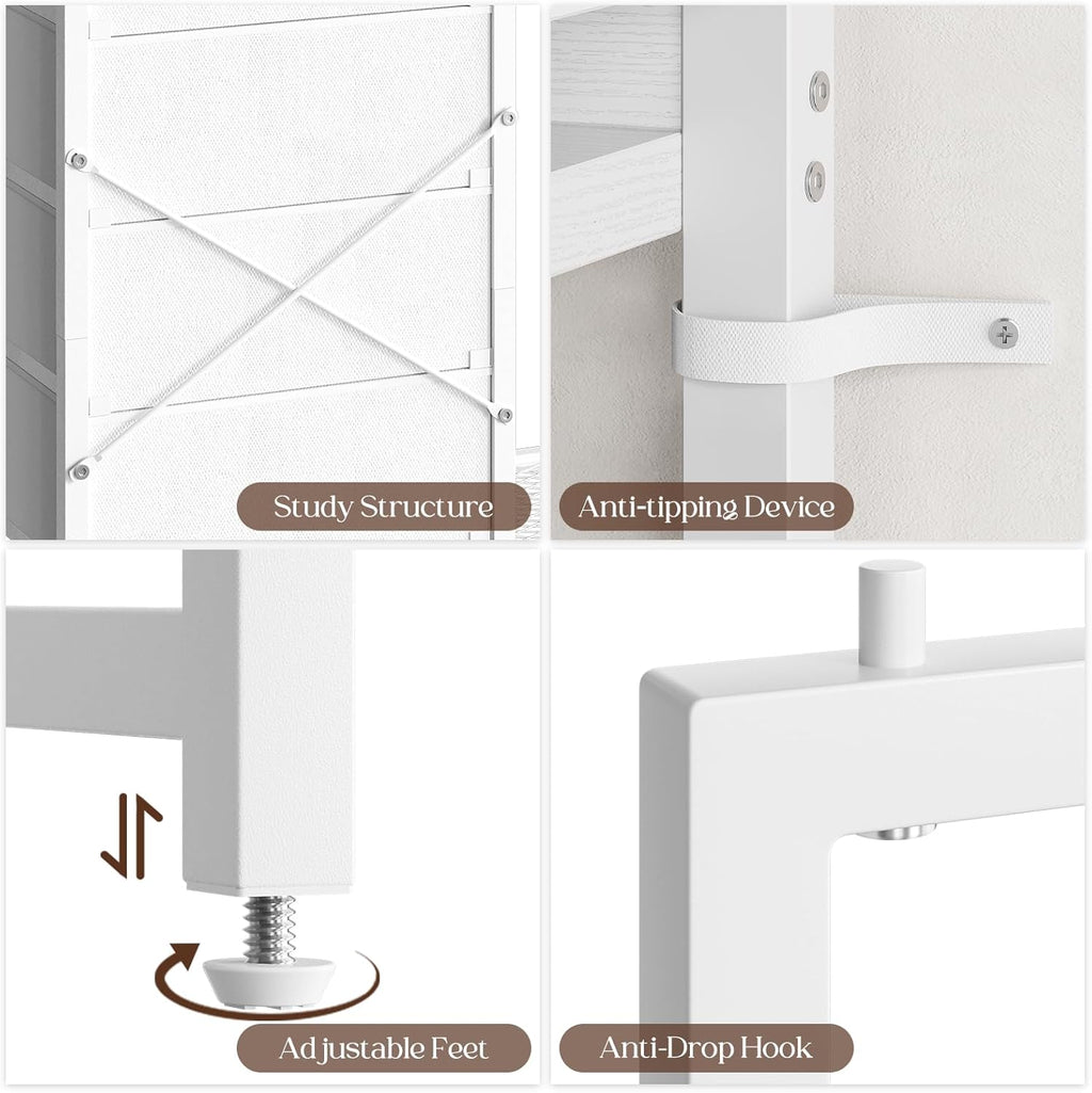 Yoobure White Dresser with Hanging Rack - Small Dresser for Bedroom with 4 Drawers, 44'H Chest of Drawers, Reversible Kids Dressers with Storage Shelf, Closet Dressers, Dorm Essentials, Sturdy Frame