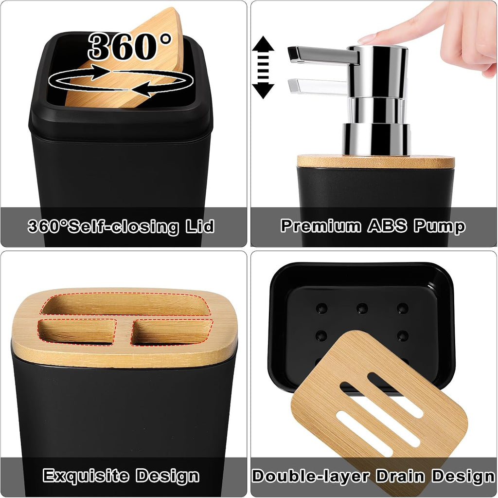 XLHOMO Black Bathroom Set - 9 Piece Accessory Set with Trash Can