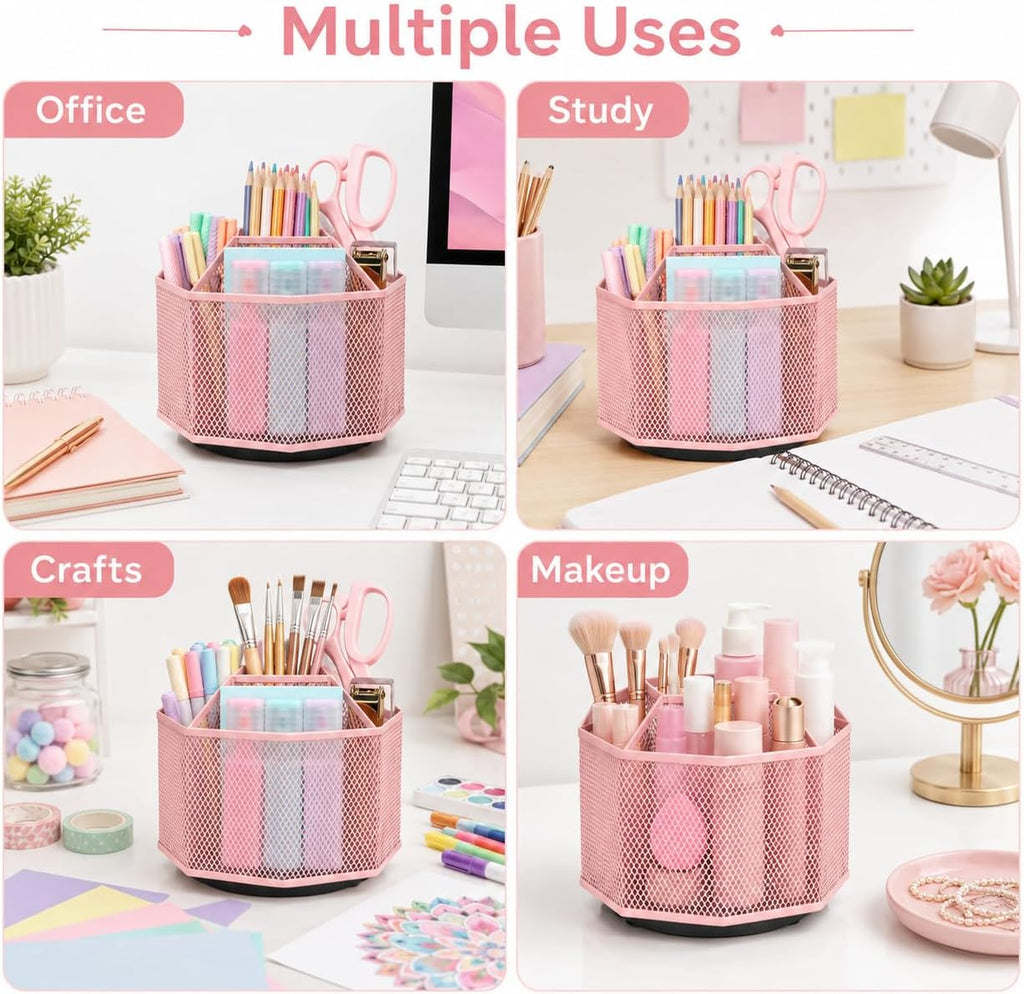 Exerz Desk Organizer 360 Rotating Pen Holder Storage Caddy Light Pink