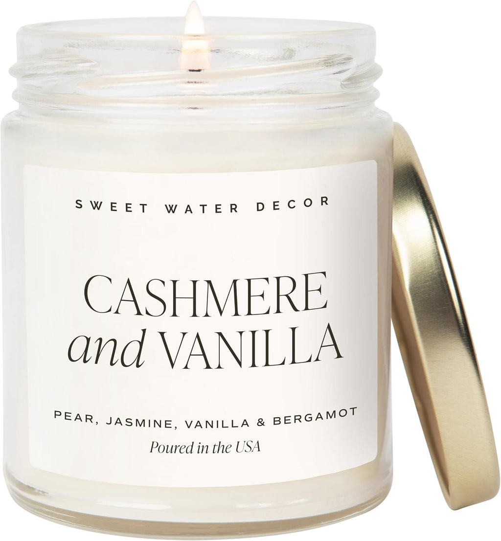 Sweet Water Decor Cashmere & Vanilla Candle, 9oz Clear Glass Jar